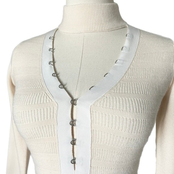Jonathan Simkhai Ribbed Knit Cutout Choker Neck Wool Midi Dress Cream Size XS - Picture 3 of 6